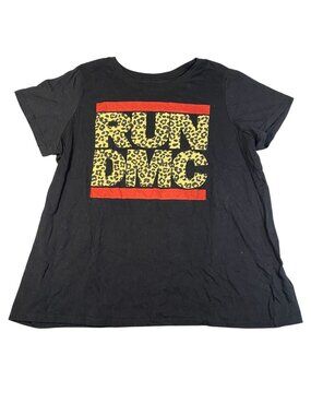 RUN DMC Womens 3X Black Graphic T Shirt Leopard Print Hip Hop Rap Band Tee